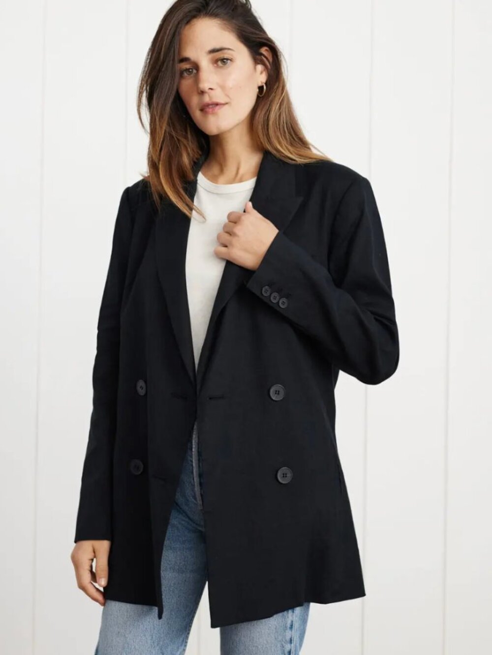 Jenni Kayne Linen Keaton Blazer Black Double Breasted Size 6